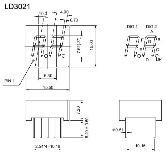 0.3 Inch Dual Digits 7 Segment LED Display