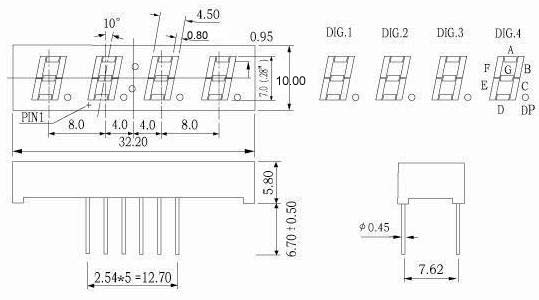 0.28 Inch 4 digits 7 Segment LED Display