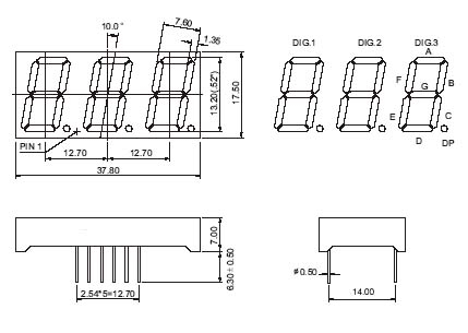 0.52 inch 3 digits 7 segment Display