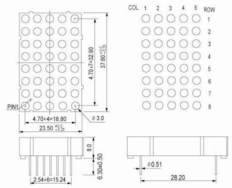 1.4 inch 5x8 LED Dot Matrix