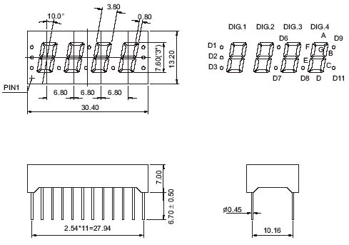 0.3 Inch 4 digits 7 Segment LED Clock Display