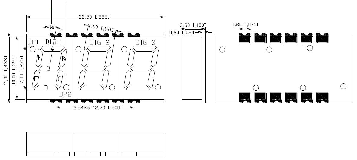 0.28 inch 3 digit SMD display 2830 