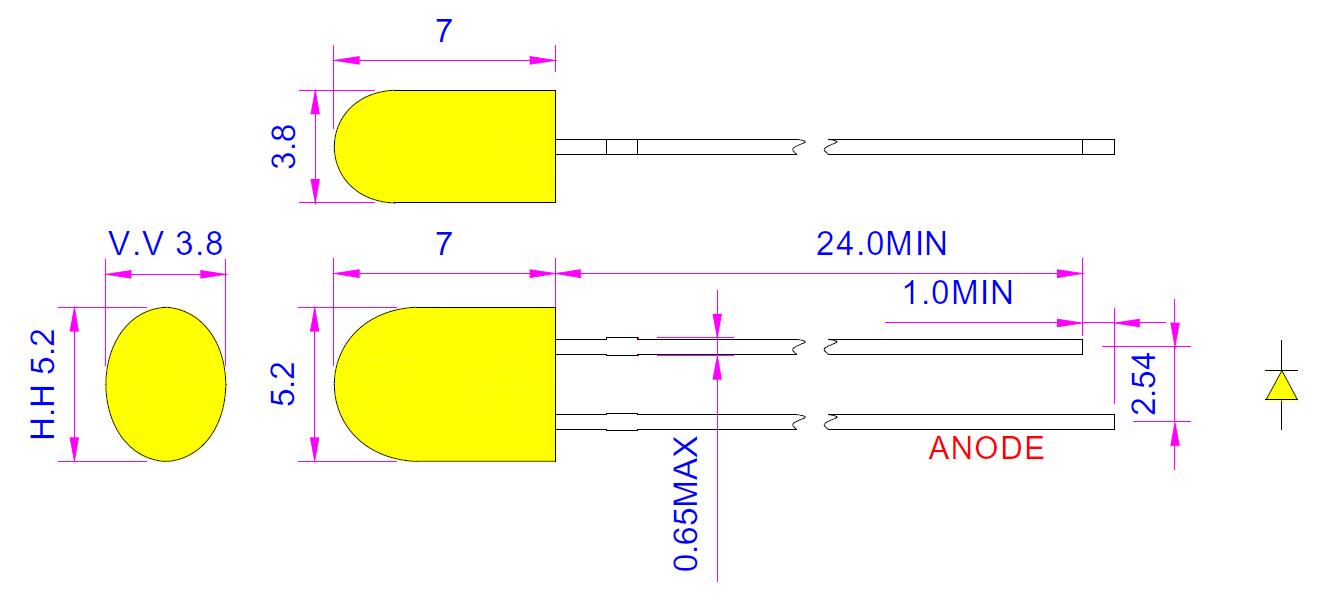 5mm Oval LED 5.2 x 3.8mm LL574