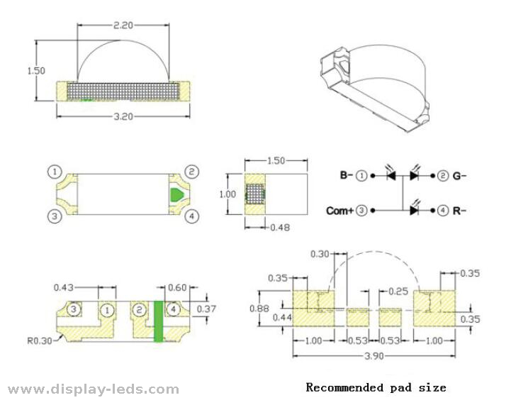 3210 RGB 1206 Side-View SMD Chip LED RoHS Compliant with 2.0(L) X1.2 (W) mm